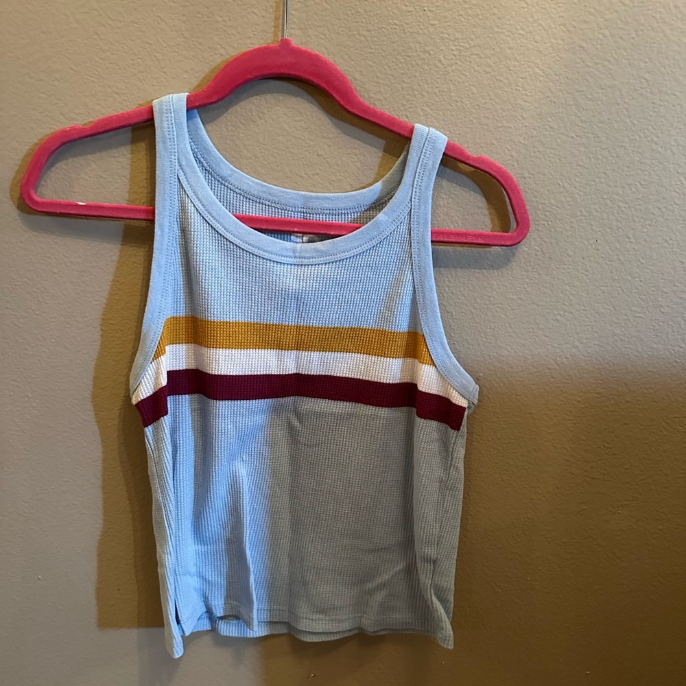 SO Light Blue and Tan Textured Top